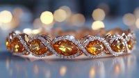 Luxury bracelet with oval citrine gemstones and diamonds in rose gold setting against blurred bokeh background, elegant jewelry photography with soft focus.