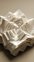 Abstract geometric paper sculpture with angular white folded forms creating dynamic shadows and dimensional layers for modern design projects.