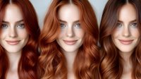 Three young Caucasian women with different shades of red and auburn hair colors showcasing various copper tones and styling options for salon services.