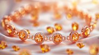 Elegant amber crystal bracelet with delicate filigree details on soft white background, sparkling gems create luxurious jewelry composition for fashion accessories.