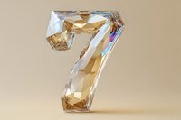 Crystal number seven with faceted surfaces and golden champagne color casting rainbow reflections on beige background, luxury design element.