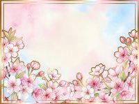 Watercolor cherry blossom frame with pink flowers on pastel background for spring greeting cards, wedding invitations and romantic designs.