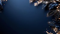 Elegant Christmas frame with golden lights and dark pine branches on deep blue background for holiday greeting cards and festive designs.