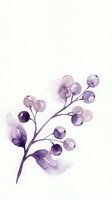 Delicate watercolor purple berry branch with leaves on white background, soft violet botanical art for cards, prints, and invitations.