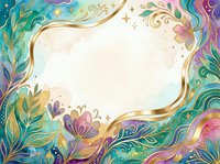Ornate floral frame with gold accents and swirling botanical elements in vibrant jewel tones, isolated on white background for design projects.