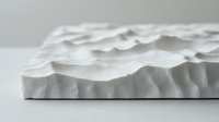 Minimalist white relief surface with organic wave pattern creates abstract topographic landscape. Clean modern design element on light background.