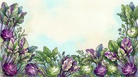 Young woman with medium skin tone, wearing casual attire, holding fresh purple and green kohlrabi vegetables in garden setting for agricultural and food marketing use.
