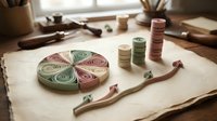 Quilling paper art supplies with colorful rolled strips arranged on craft table with tools for handmade decorative projects and creative hobbies.