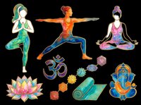 Yoga and meditation isolated design elements on transparent background, ready for t-shirt designs, clipart, stickers, sublimation and print-on-demand products.