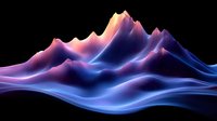 Abstract digital mountain landscape with flowing purple and pink gradient waves on black background for modern design projects.