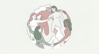 Diverse group of women in circle embracing unity and sisterhood concept for International Women's Day celebration and female empowerment campaigns.