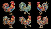 Colorful rooster illustrations isolated on transparent background, ready for t-shirt designs, clipart, stickers, sublimation, and print-on-demand products.