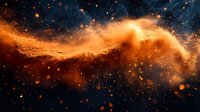 Glowing golden dust particles floating in dark space create magical cosmic wave effect against starry night sky background for mystical designs.