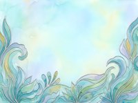 Watercolor ornamental flourishes in soft turquoise, yellow, and purple tones frame the top and bottom borders, leaving ample white space for text overlay or design elements.