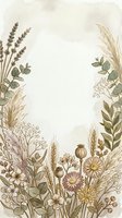 Watercolor botanical frame with wheat, dried flowers, and wildflowers arranged on cream background. Isolated design element suitable for invitations, stationery, and greeting cards.