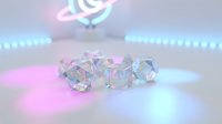 Holographic crystal cubes with iridescent rainbow reflections on futuristic surface with neon lighting effects for modern digital design projects.