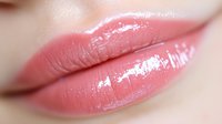 Close up of glossy pink lips with natural shine and smooth texture showing professional makeup application and cosmetic beauty result.