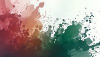 Abstract watercolor splash background in red and green gradient with paint splatters and organic shapes creating dynamic artistic composition. Suitable for creative designs.