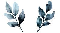 Elegant watercolor botanical leaves in muted blue and gray tones, featuring delicate brush strokes and organic shapes on white background, suitable for modern decor.