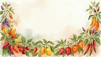 Watercolor chili peppers and foliage frame isolated on white background, ready for design use on cards, invitations, and culinary projects.