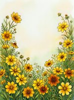 Watercolor yellow wildflower border frame with copy space for text, greeting cards, invitations and botanical design projects.