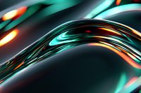 Abstract curved metallic surface with turquoise and orange light reflections on dark background creates modern dynamic composition for technology designs.