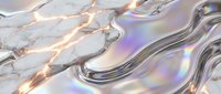 Holographic liquid metal surface with iridescent rainbow reflections and flowing waves creating futuristic abstract background for modern digital design projects.