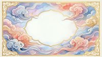 Watercolor celestial clouds frame with ornate golden border in soft pastel pink, blue, and peach tones, blank center space for text or design.