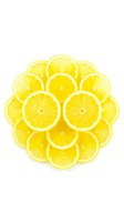 Fresh lemon slices arranged in a circular pattern isolated on white background, showcasing vibrant yellow citrus fruit for food and health design.