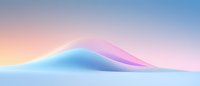 Minimalist abstract landscape with smooth curved lines in pastel colors featuring gentle slopes against soft gradient sky in pink, blue and orange tones.