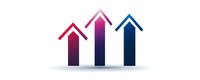 Gradient colored upward arrows showing growth progression and success concept with pink, purple and blue tones on white background, isolated design element.