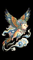 Ornate fantasy fox with elaborate blue, gold, and orange wings and decorative patterns, isolated on transparent background. Ready for t-shirt design, stickers, clipart, sublimation, and print-on-demand products.