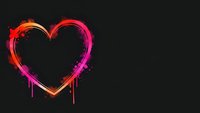 Glowing neon heart shape with vibrant orange and pink gradient colors dripping paint effect on black background for romantic design projects.