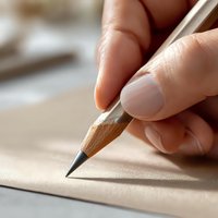 Close-up of hand holding wooden pencil ready to write on paper. Creative writing, education, planning and note-taking concept for business and academic use.