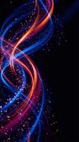 Dynamic swirling energy streams with glowing particles on dark background for digital art, technology presentations and futuristic design projects.