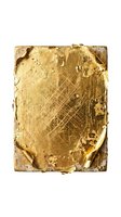 Weathered gold leaf texture with distressed edges and crosshatch pattern on aged surface, suitable for luxury backgrounds, vintage design elements, and decorative overlays.