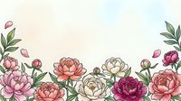 Watercolor peony border with pink and burgundy blooms, green leaves, and soft pastel background, perfect for greeting cards and invitations.