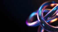 Futuristic metallic mesh rings with neon blue and pink gradient lighting effects on dark background create dramatic technological mood for tech and innovation designs.