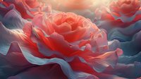 Ethereal coral roses with delicate petals in dreamy blue and pink hues create surreal floral landscape against misty atmospheric background. Macro photography art.