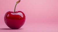 Fresh ripe red cherry with water drops on pink background, macro shot with soft shadow and copy space for food design and advertising.