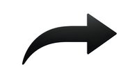 Black curved arrow pointing right isolated on white background for web design, presentations and user interface elements.