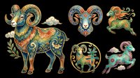 Ornate decorative ram and goat illustrations with intricate patterns, isolated on transparent background. Ready for t-shirt design, clipart, stickers, sublimation, and print-on-demand projects.
