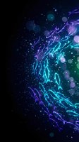 Abstract cosmic energy burst with flowing neon particles and glowing effects on dark starry background for digital art and futuristic design projects.