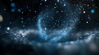 Glowing blue particle wave flowing through dark clouds with sparkling light effects, suitable for technology, digital transformation, and abstract backgrounds.