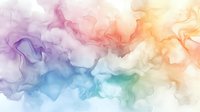 Ethereal watercolor smoke effect in pastel rainbow colors flowing across white background, creating dreamy abstract art pattern for creative design projects.