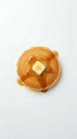 Stack of golden pancakes topped with melting butter and syrup, isolated on white background, perfect for breakfast menus, food blogs, and culinary design projects.