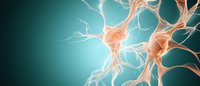 Neural network with glowing synapses and neurons transmitting electrical signals on turquoise background, scientific visualization for neuroscience research.