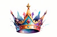 Colorful royal crown with geometric design elements and watercolor splashes on white background, isolated decorative element for creative projects.