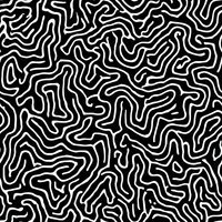 Abstract black and white organic wavy lines creating seamless pattern. Continuous flowing curves form maze-like structure on monochrome background. Tiles into single surface.