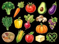 Assorted fresh vegetables and fruits isolated on transparent background, ready for clipart, t-shirt design, print-on-demand products, stickers, and sublimation projects.